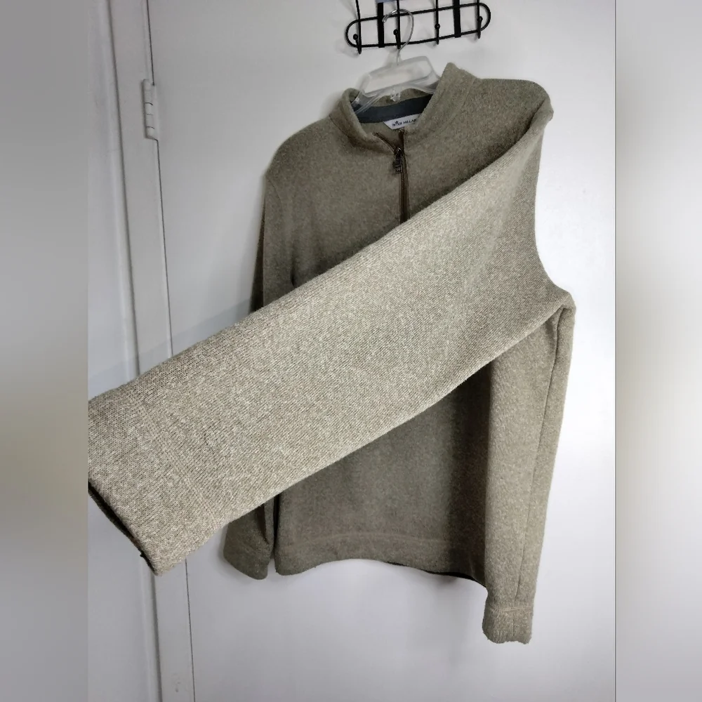 Peter Millar (Size XL) Men's Brown 1/4 Zip Mock Neck LS Fleece Pullover Sweater